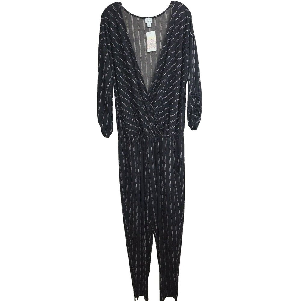 Peyton Jensen Evereve Womens Leona Surplice Jumpsuit XL Black Elastic Waist NEW